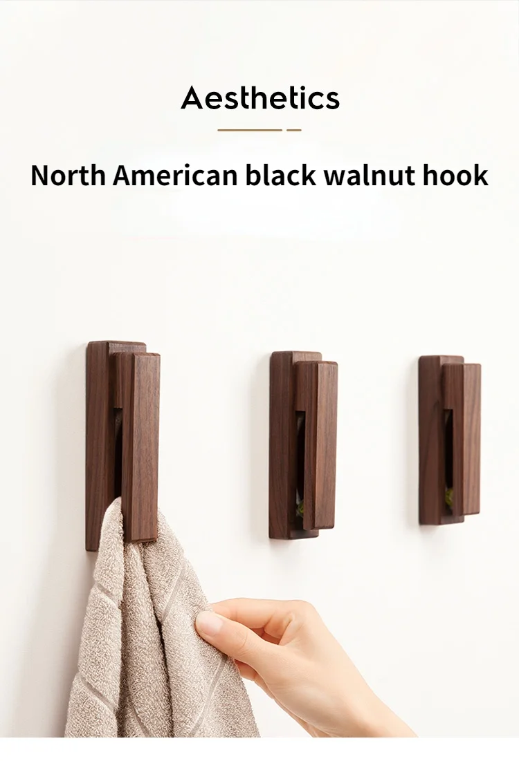 Description Picture 2 of itemNordic Walnut Beech Towel Hook Strong Viscose Wall Hanging Door Wooden Creativity Hook Free Punching Bathroom Home Hotel Storage