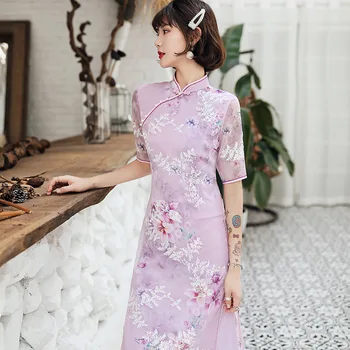 

Slim Split Women Qipao Elegant Classic Chinese Traditional Cheongsam Sexy Vestidos Exquisite Print Flower Chinese Dress 3XL