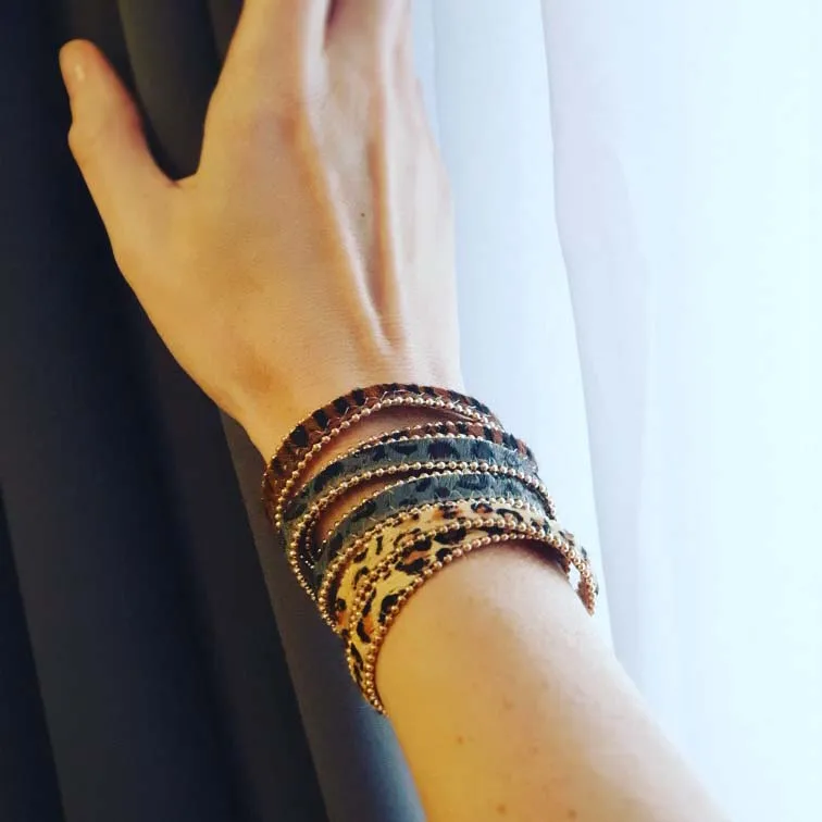 Leopard Leather Bracelets For Women Boho Button Vintage Wrap Bracelet Christmas Punk Jewelry leather braided bracelet leather bracelet