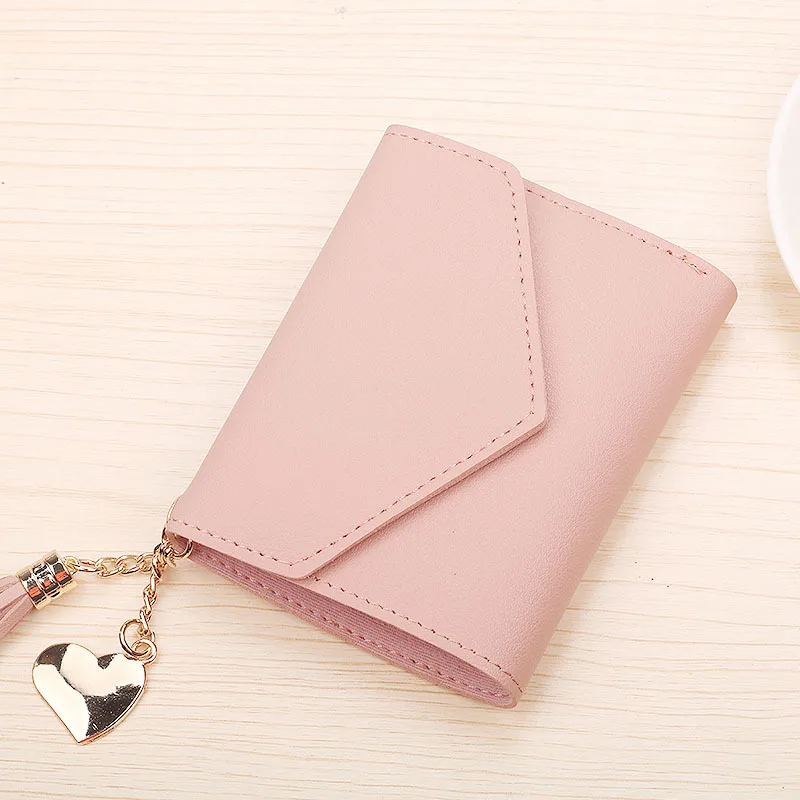 Модный женский кошелек с кисточками для кредитных карт, маленькие Роскошные брендовые кожаные короткие женские кошельки и кошельки, женские бумажники - Цвет: Розовый