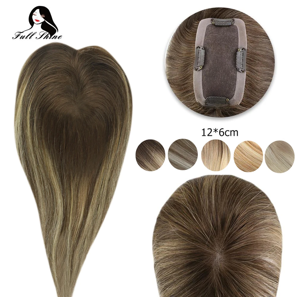 Mono de pelo con Clip para mujer, corona completa de 12x6cm, hecha a máquina, tupé de cabello humano Real Remy para cabello fino
