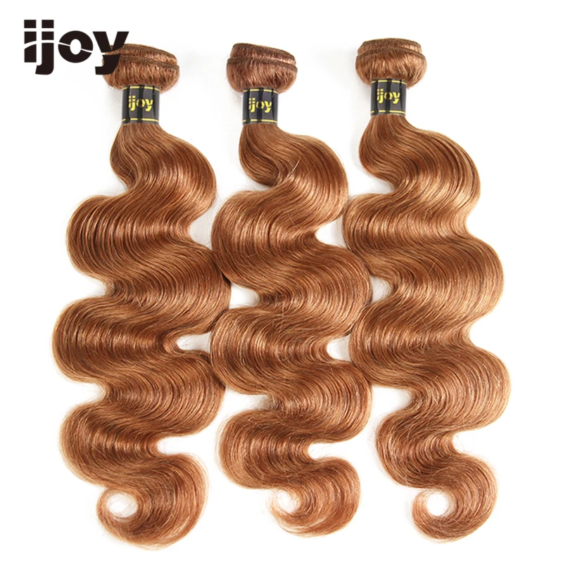 Onda do Corpo Extensão do Cabelo Marrom Caramelo Pacotes Tecer 8-26 Colorido Humano Brasileiro 130% Densidade Não Remy Ijoy 30 3