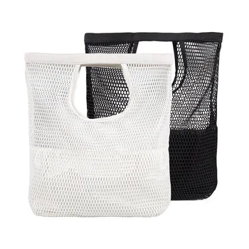 

2 Pics White and Black Large Capacity Tote Bag Handbag Canvas Nylon Mesh Three-dimensional Shopping Bag Beach Bag