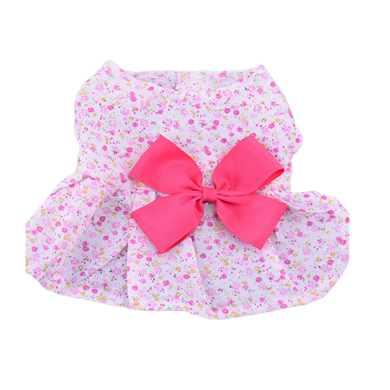 Pet Spring Summer Floral Bow Dog Dress Skirt Print Wedding Dresses For Chihuahua Teddy Yorkie Clothing Dog Dress For Small Dogs