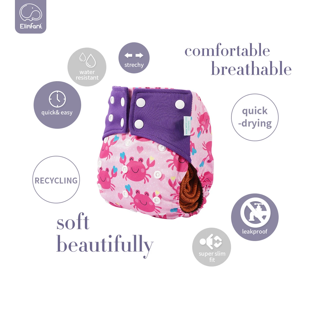 Elinfant Baby Pocket Cloth Diaper Coffee Mesh Cloth Inner Baby Diapers Adjustable Reusable Baby Boys Girls Fit 3~15kg Baby
