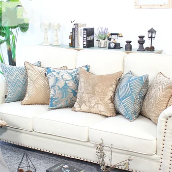 

Nordic geometric chenille cushion cover leaf jacquard pillow cover bedside sofa large backrest batik pillow case for cushion
