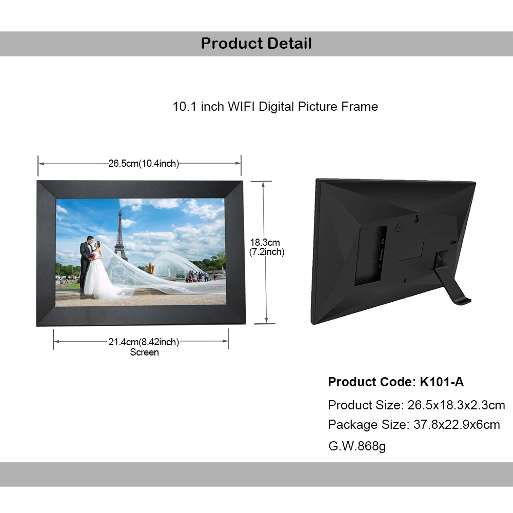 WiFi Digital Photo Frame 10 inch Touch Screen HD Display Picture Frame Wedding Gifts or Brithday Gift Share Photo via Frameo