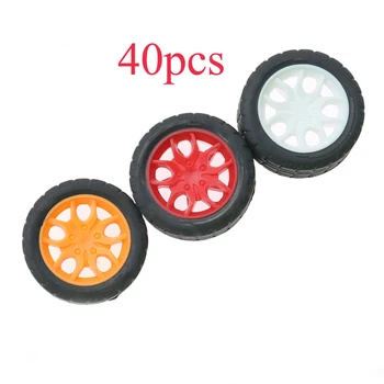 

40PCS Diameter 30mm Toy Car Wheels with White/Red/Yellow Plastic Hub Rubber Wheel Thickness 13mm Micro Tires Tyres for 2mm Axles