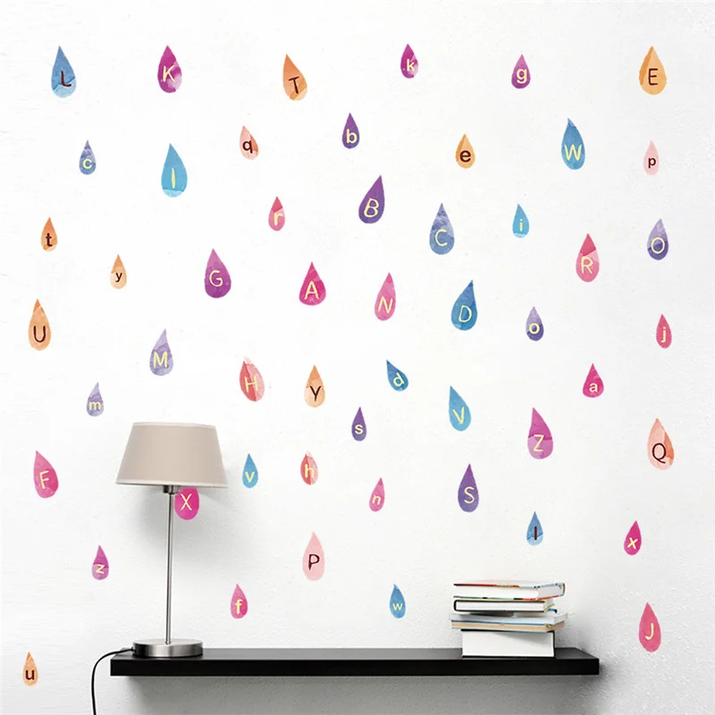 

Colorful Raindrop Pattern English Letters Wall Stickers For Kindergarten Kids Room Home Decoration Creative Mural Art Pvc Decal