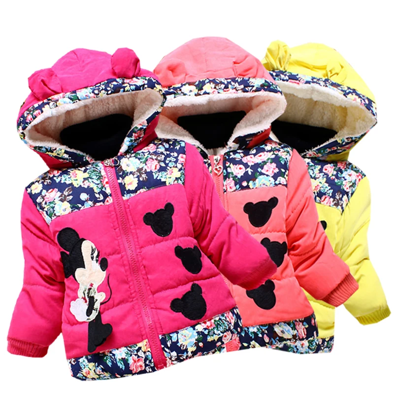 Детская хлопковая куртка с капюшоном и вышивкой Микки Минни|girl winter jackets coat|kids coats