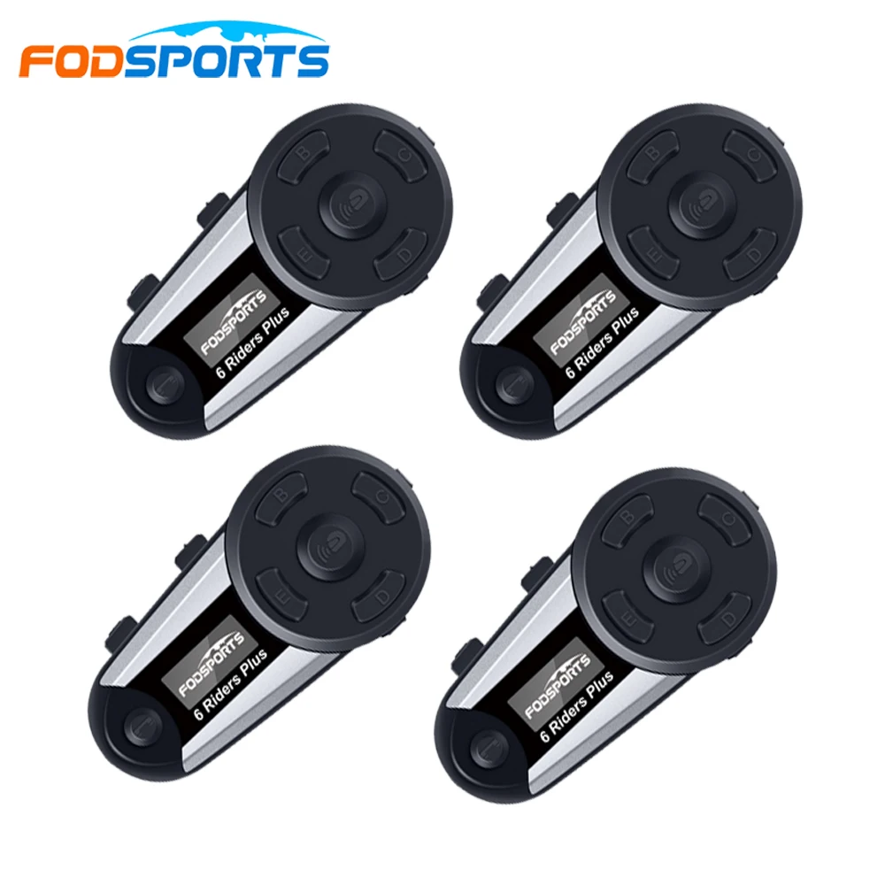 

4pcs V6 Plus Fodsports motorcycle intercom Wireless 6 Riders Full-Duplex helmet headset FM Radio LED Display 1200m Interphones