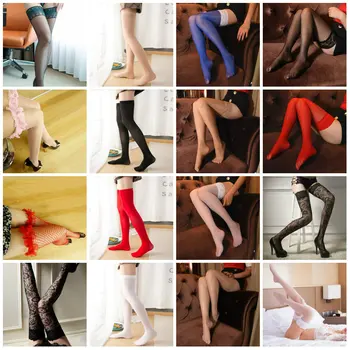 

Women's Sexy Thigh High Stockings Hosiery Lace Top Stay Up Ladies Hollow Mesh Nets Lace Fishnet Stockings
