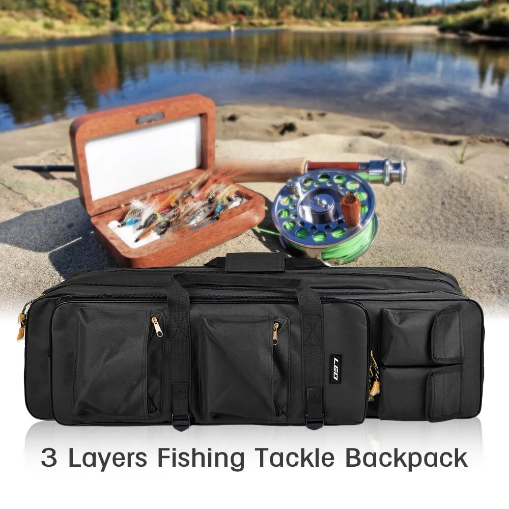 Outdoor Fishing Rod Bag 3 Layer Fishing Bag Backpack 80cm/100cm Fishing Rod Reel Carrier Bag Fishing Pole Tackle Bag Carry Case
