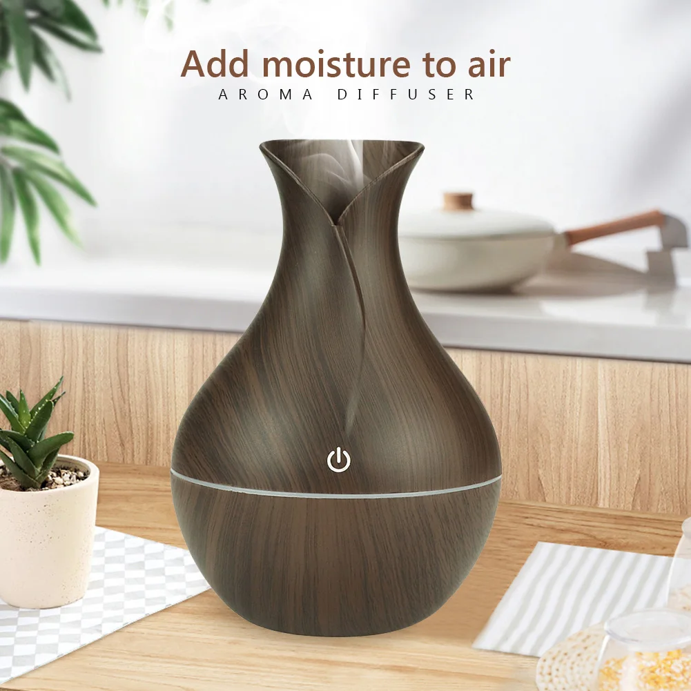 

USB Essential Oil Diffuser Cool Wood Grain Air Humidifier Essential Aroma Aromatherapy 7LED Ultrasonic Mini Mist Maker LED Light
