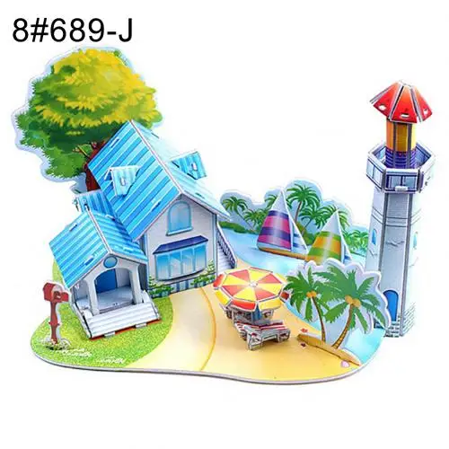 3D DIY Puzzle Castle Assembling Model Cartoon House Paper Toy Kid Early Learning Construction Pattern Gift Children House Puzzle diy house kits Model Building Toys