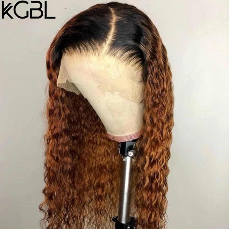 KGBL Curly 13*4 Lace Front Middle Ratio 8”-24”Non-Remy Human Hair Wigs Ombre 1b/27 Color Brazilian Hair Wigs 130% Density