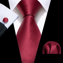 New Red Solid Mens Wedding Tie 8.5cm Silk Neckties Business Handkerchief Cufflink Tie Men Gift Set Barry.Wang FA-5391