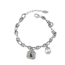 Чистое Серебро S925 Серебряный жемчуг кулон звено цепи браслет 925 серебряные ювелирные изделия(YRT