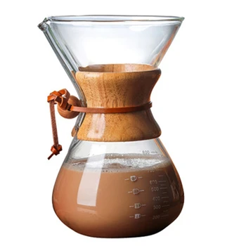 

800Ml Pour over Coffee Maker with Glass Carafe and Reusable Filter Manual Coffee Dripper Brewer with Real Light Brown Wood Sleev