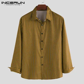 

INCERUN Men Striped Shirt Streetwear Long Sleeve Camisa Masculina Casual Turn-down Collar Bodybuilding Stylish Brand Shirts 2020