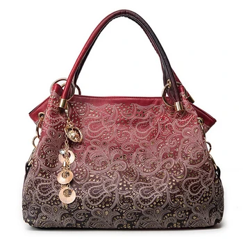 

Women Handbags Shoulder Bags Ladies Pu Leather Bag Ladies Luxury Brand Bag Big Tote Fashion Hollow Out Ombre Floral Print Female