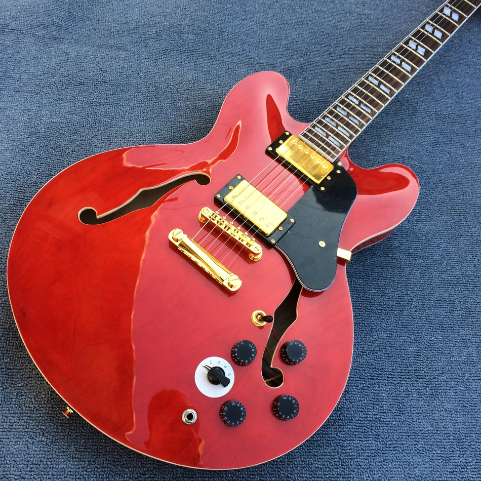 Free Delivery, High Quality Electric Guitar, Red Jazz Guitar, Gold