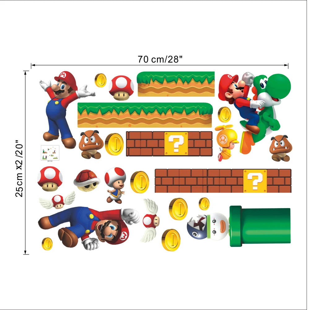 Cartoon Super Mario Bros PVC Wall Stickers Decals kids room Nursery Home Decor Mural for Boy Bedroom Mural Art poster