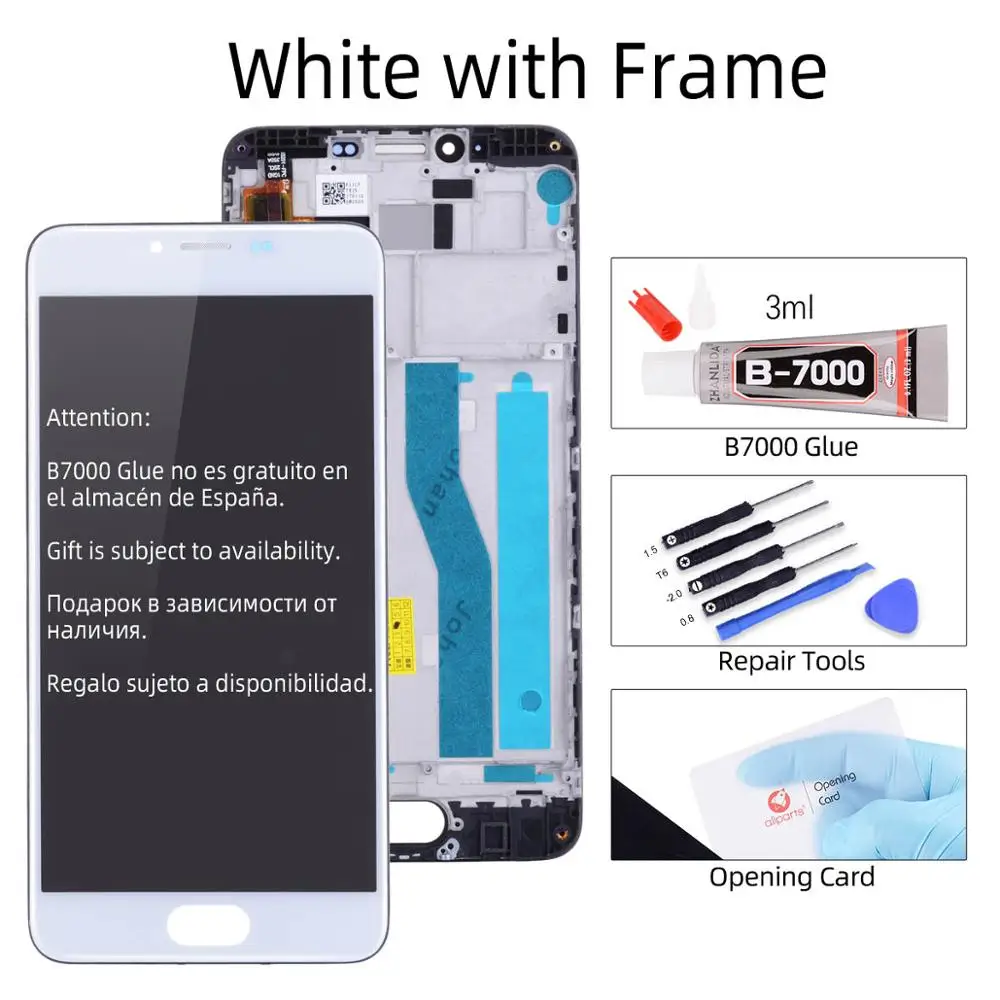 Дисплей для MEIZU M5 M611H LCD в сборе с тачскрином на рамке 5.2'' черный белый - Цвет: with Frame White