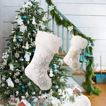 

Plush Christmas Stocking Cover Bag Hanging Santa Claus Gift Holders Pockets Pouch Xmas Party Home Decor