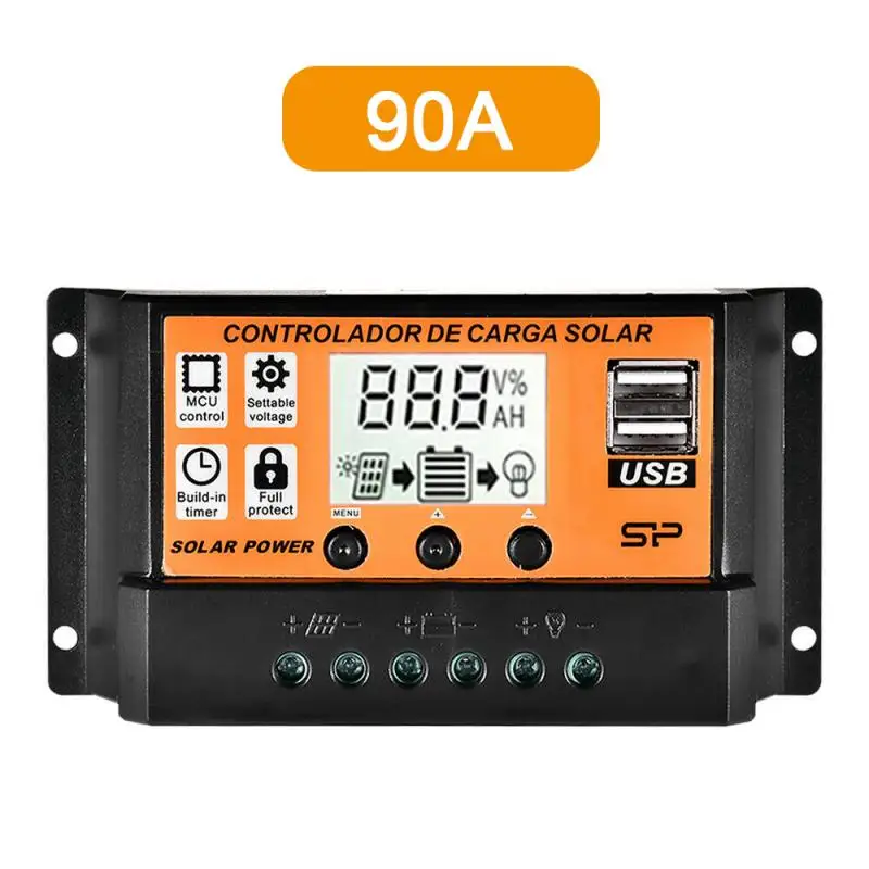 10A~100A Solar Charger Controller 12V 24V Auto PWM Controllers LCD Display 5V Dual USB Output Controller 