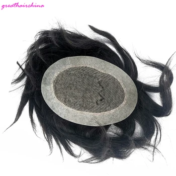 

Toupee ,Base Silk Swiss Lace #1b Unprocessed Hair,Natural Straight 5"*7" (12.7cm*17.78cm) With Pu All Around And High Density