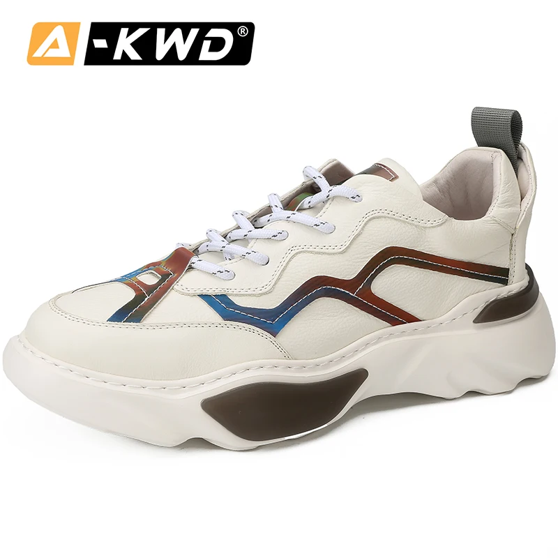 2019 Fashion White Mens Leather Shoes Thick Bottom New Genuine Leather