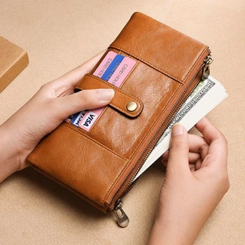 

2020 Men Women Purses Long Zippers Genuine Leather Ladies Clutch Bags With Cellphone Holder High Quality Card Holder Wallet New
