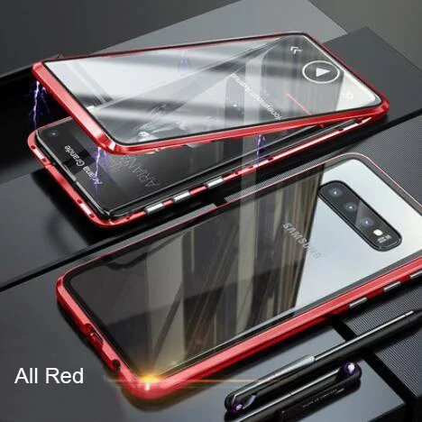 All red Двойное магнитное закаленное стекло металлический каркас чехол для телефона для samsung Note 8, 9, 10, S8 S9 S10 S10E м Sereies A7 A8 A9 плюс A80 - Цвет: All red
