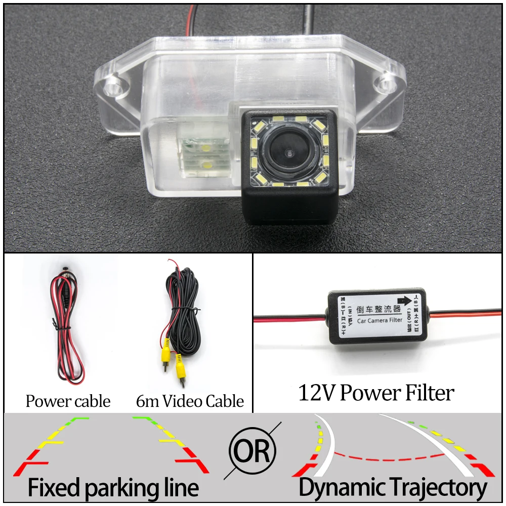 Фиксированная или динамическая траектория треков CCD Автомобильная камера заднего вида для Mitsubishi Eclipse Lancer 8 9 10/Lancer EX/Lancer EVO/Evolut Car - Название цвета: 12LED Cam N Filter