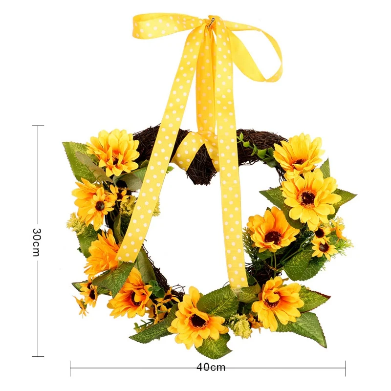 В форме сердца декоративный искусственный цветок венок зеленые листья передняя дверь окно Свадебные украшения гирлянды с желтым цветком