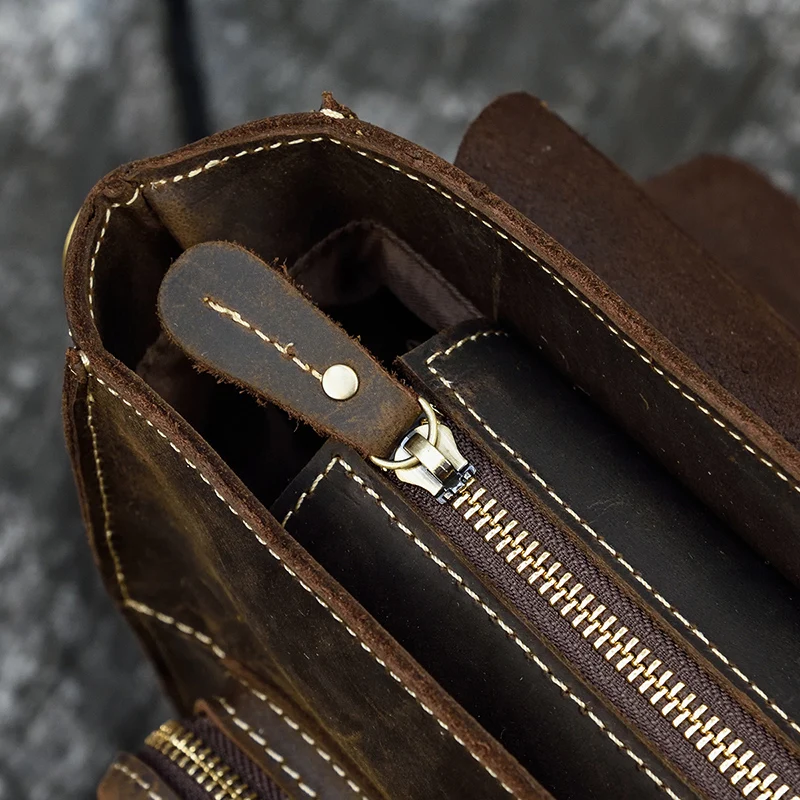 Dark Brown Unisex Large Leather Travel Laptop Bags Briefcase