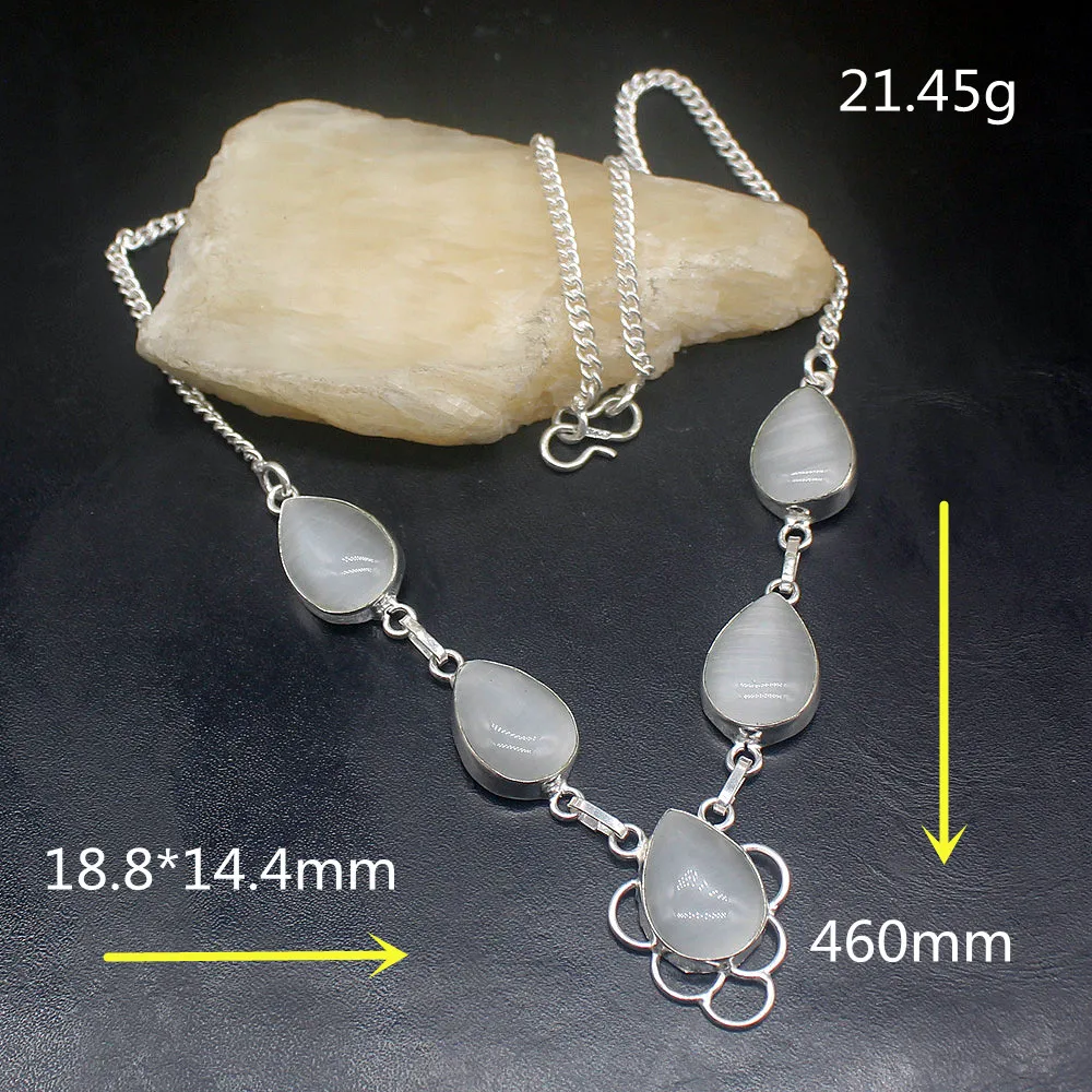 Gemstonefactory Jewelry Big Promotion Unique 925 Silver Natural Teardrop Charm White Jade Women Chain Necklace 46cm 202101467