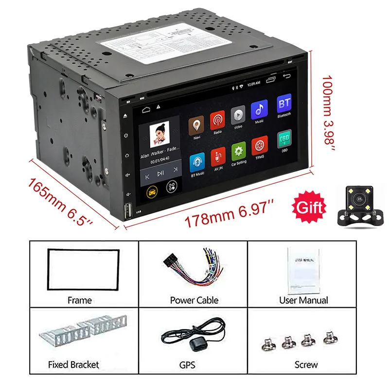 Универсальный 2Din Android 6,0 Автомобильный DVD Радио gps+ wifi+ BT+ RDS+ 1080P+ 1G+ 16G+ Mirror Link+ SWC+ сенсорный экран для Nissan Toyota Volkswagen - Цвет: With camera