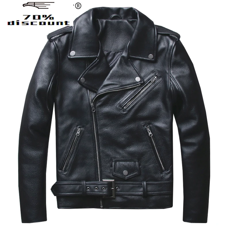 

Genuine Cow Leather Jacket Men Short Motorcycle Sheepskin Coat for Men Plus Size Cow Leather Bomber Jackets KJ2330