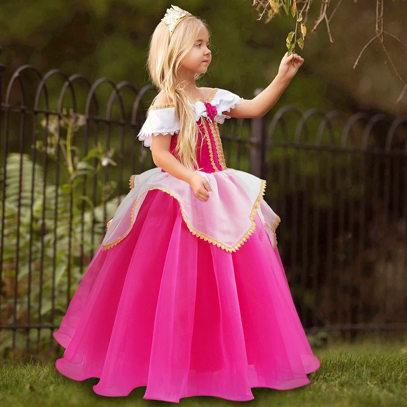 YOFEEL Aurora Dress Up Costumes for Girl Pink Sleeping Beauty Princess Costume Kids Christmas Party Birthday Fancy Dress