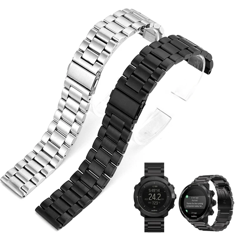 Ремешок из нержавеющей стали для Suunto 9/Ambit 3 вертикальный/Спартанский Спорт HR металлический Смарт-часы браслет 24 мм черный
