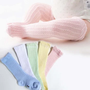 

Summer Lace Baby Girl Long Socks For Newborn Mesh Hollow Out Socks Soild Color Girls Infant Breathable Anti-mosquito Socks