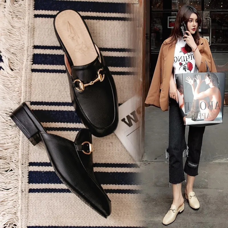 

Foot Curb England Half Women's Fashion Outer Wear Slipper Summer New Style Versatile Closed-toe Sandals 40 Large Size 41 Feet