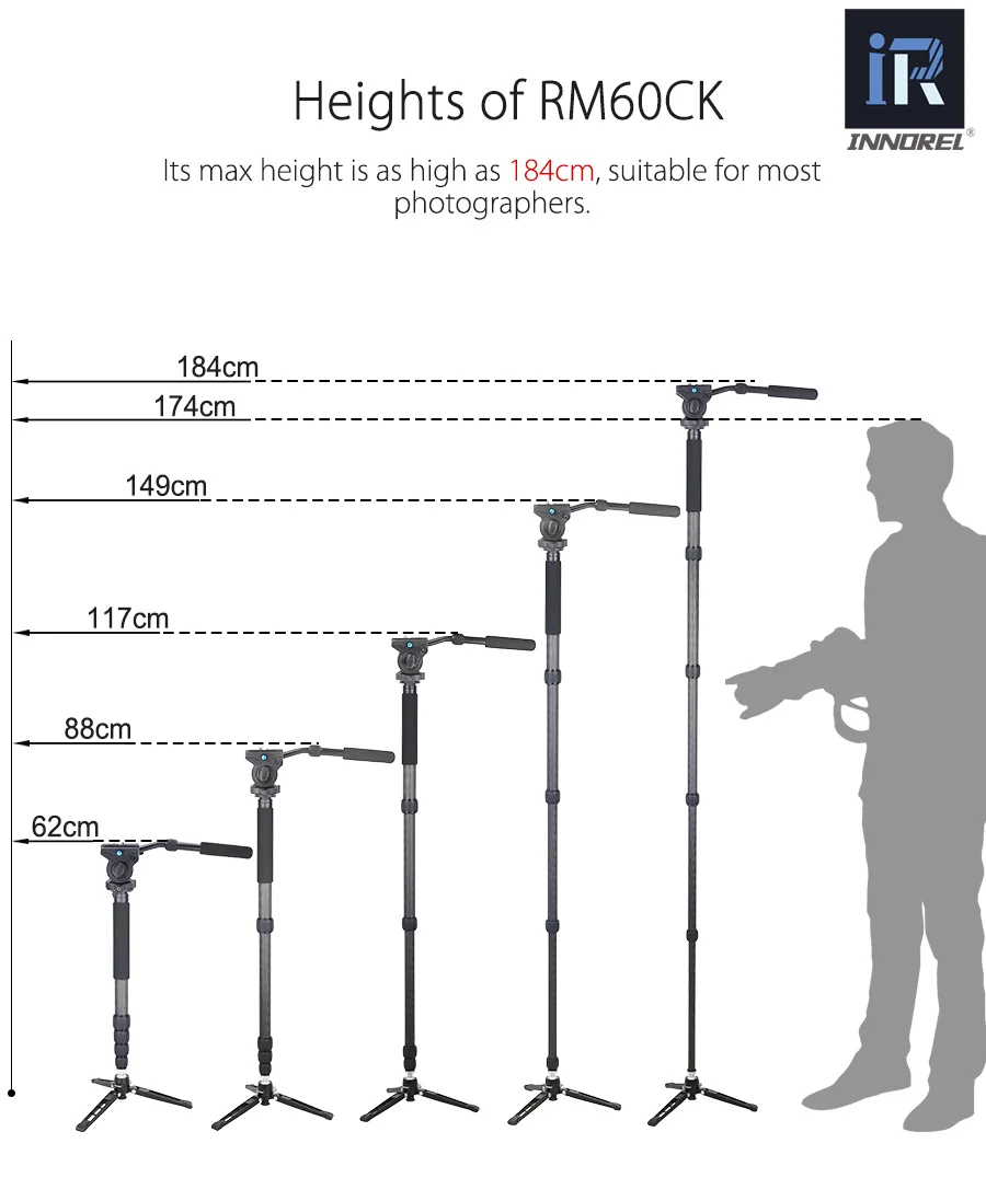 RM60CK профессиональный видео монопод Комплект из углеродного волокна Телескопический монопод для DSLR камеры Gopro с жидкой головкой Настольный Штатив база