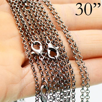 

100 pcs - 30 inch Gun Metal Rolo chain necklace, 30 Inches GunMetal Necklace Chain, 30'' Gun Metal Chain Necklace Wholesale