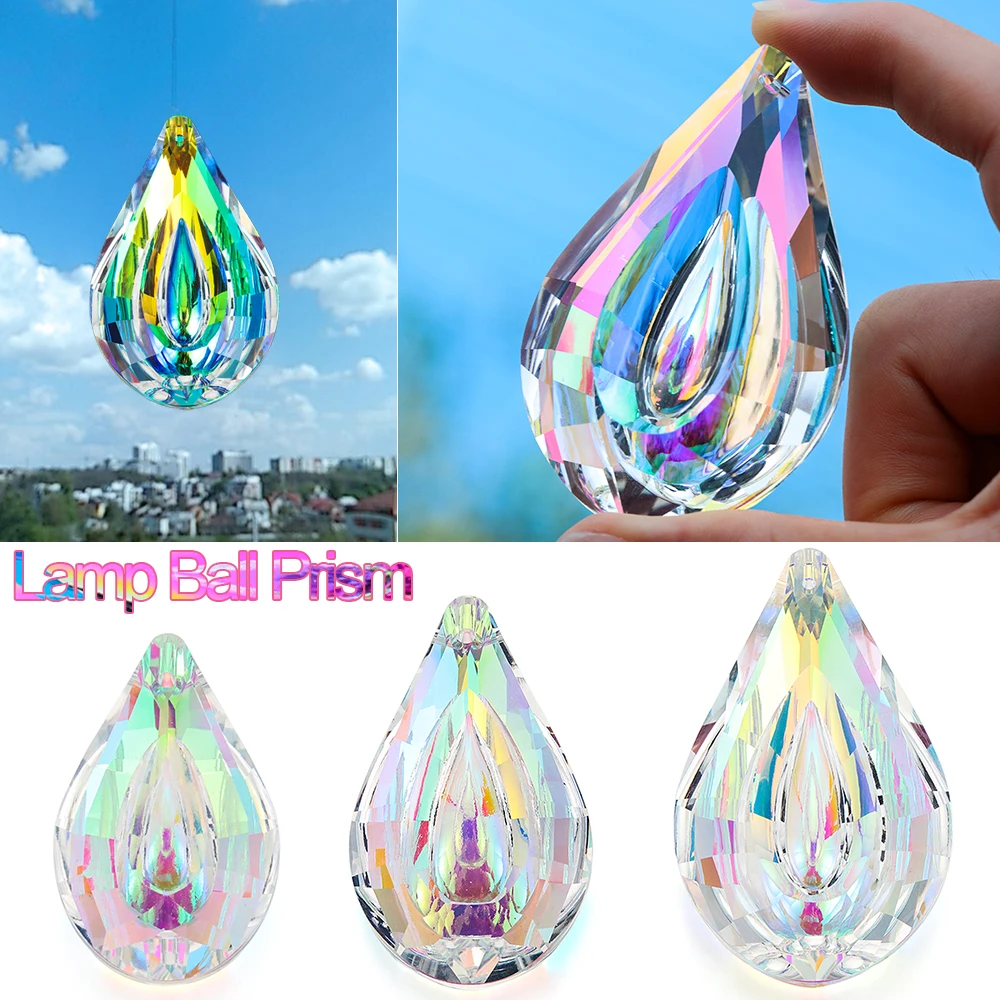 5PCS Clear Crystals Lamp Part Prisms Hook Rainbow Maker Suncatcher Wedding Hang 