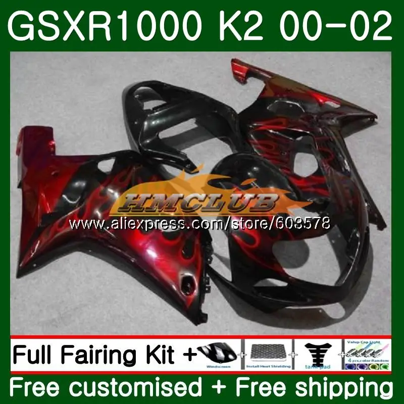 Корпус для SUZUKI GSXR-1000 GSXR 1000 GSXR1000 00 01 02 9CL. 53 GSX-R1000 00 02 K2 GSX R1000 2000 2001 2002 Красный Пламя обтекателя