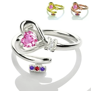

XiaoJing 925 Sterling Silver Personalized Birthstone key of my Heart adjustable finger rings For mother custom Jewelry gift