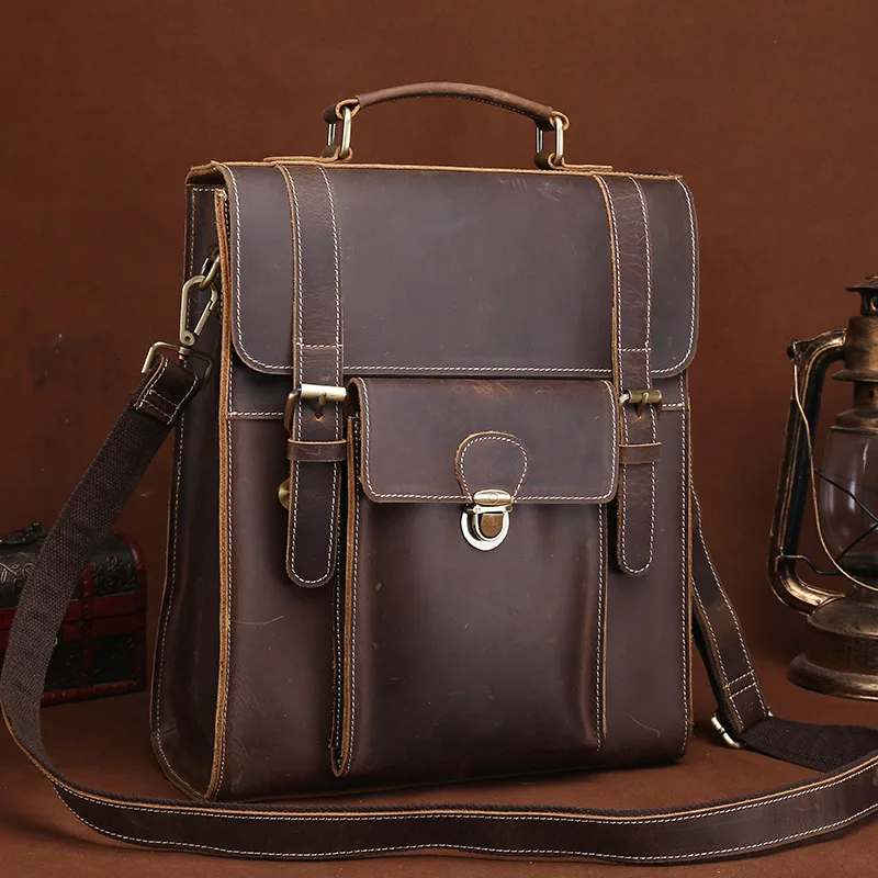 

New Leather Retro Double-shoulder Bag Multi-function Backpack.